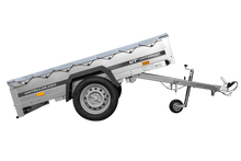Laden Sie das Bild in den Galerie-Viewer, PKW-Anhänger auf Blattfedern 200×125 UNITRAILER GARDEN 201/R KIPP mit H-0 Rahmen und grauer Plane-Neu