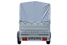 Laden Sie das Bild in den Galerie-Viewer, PKW-Anhänger auf Blattfedern 230×125 UNITRAILER GARDEN 230/R KIPP mit BIS-Seiten, H-800-Rahmen und grauer Plane-Neu