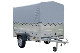 PKW-Anhänger auf Blattfedern 230×125 UNITRAILER GARDEN 230/R KIPP mit BIS-Seiten, H-800-Rahmen und grauer Plane-Neu