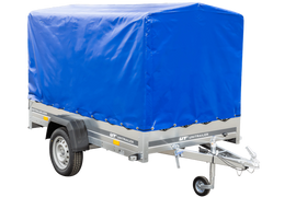 PKW-Anhänger auf Blattfedern 230×125 UNITRAILER GARDEN 230/R KIPP mit H-1100 Rahmen und blauer Plane-Neu