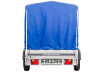 Laden Sie das Bild in den Galerie-Viewer, PKW-Anhänger auf Blattfedern 230×125 UNITRAILER GARDEN 230/R KIPP mit H-1100 Rahmen und blauer Plane-Neu