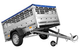 PKW-Anhänger auf Federn 200×125 UNITRAILER GARDEN 201/R KIPP mit Gitterwänden, H-0-Rahmen und blauer Plane-Neu