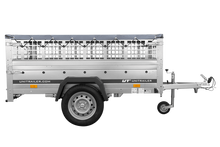 Laden Sie das Bild in den Galerie-Viewer, PKW-Anhänger auf Federn 200×125 UNITRAILER GARDEN 201/R KIPP mit Gitterwänden, H-0-Rahmen und grauer Plane-Neu