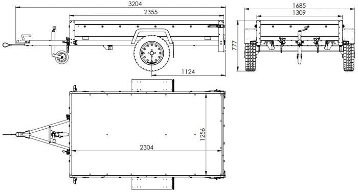 PKW-Anhänger auf Federn 230×125 UNITRAILER GARDEN 230/R KIPP mit BIS-Bordwänden, H-0-Rahmen und blauer Plane-Neu
