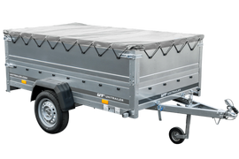 PKW-Anhänger auf Federn 230×125 UNITRAILER GARDEN 230/R KIPP mit BIS-Seiten, H-0-Rahmen und grauer Plane-Neu