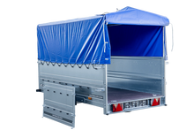 Laden Sie das Bild in den Galerie-Viewer, PKW-Anhänger auf Federn 264×125 UNITRAILER GARDEN 264/R KIPP mit BIS-Seiten, H-800-Rahmen und blauer Plane-Neu