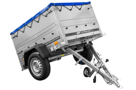 Pkw Anhänger Neu GARDEN TRAILER 150 KIPP mit zusätzlichen Bordwänden, Stützrad und blauer Flachplane-Neu