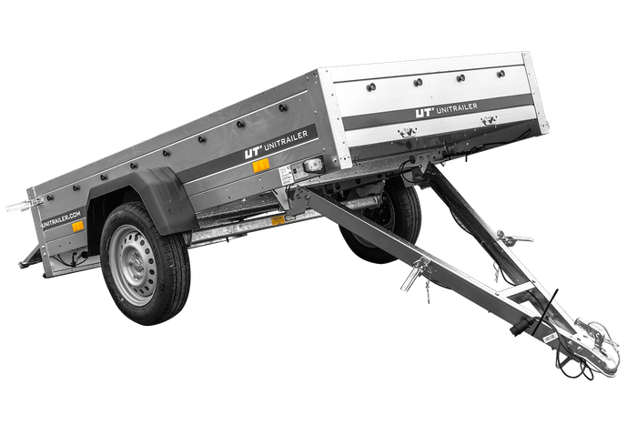 Auto Anhänger 230×125 Garden Trailer 230 KIPP Unitrailer 750 kg mit Stützrad, blauer Hochplane und Hochspriegel-Neu