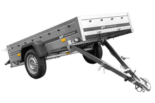Laden Sie das Bild in den Galerie-Viewer, Auto Anhänger 230×125 Garden Trailer 230 KIPP Unitrailer 750 kg mit Stützrad, blauer Hochplane und Hochspriegel-Neu