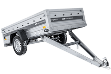 Laden Sie das Bild in den Galerie-Viewer, Anhänger mit Blattfedern 230×125 UNITRAILER FORCE 230/R KIPP mit H-1100 Spriegel und grauer Hochplane-Neu