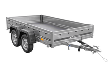 Laden Sie das Bild in den Galerie-Viewer, Zweiachsanhänger 264×150 UNITRAILER GARDEN 265/2 KIPP mit Rahmen H-1100 und blauer Plane-Neu