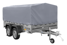 Laden Sie das Bild in den Galerie-Viewer, Zweiachsanhänger 264×150 UNITRAILER GARDEN 265/2 KIPP mit H-800 Rahmen und grauer Plane-Neu