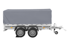 Laden Sie das Bild in den Galerie-Viewer, Zweiachsanhänger 264×150 UNITRAILER GARDEN 265/2 KIPP mit H-800 Rahmen und grauer Plane-Neu