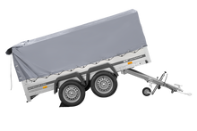 Laden Sie das Bild in den Galerie-Viewer, Zweiachsanhänger 264×150 UNITRAILER GARDEN 265/2 KIPP mit H-800 Rahmen und grauer Plane-Neu