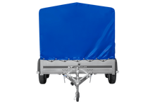 Laden Sie das Bild in den Galerie-Viewer, Zweiachsanhänger 264×150 UNITRAILER GARDEN 265/2 KIPP mit Rahmen H-1100 und blauer Plane-Neu