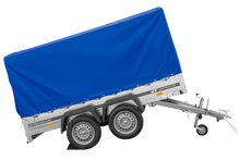 Laden Sie das Bild in den Galerie-Viewer, Zweiachsanhänger 264×150 UNITRAILER GARDEN 265/2 KIPP mit Rahmen H-1100 und blauer Plane-Neu
