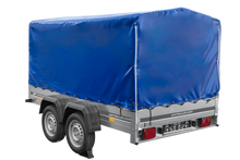 Laden Sie das Bild in den Galerie-Viewer, Zweiachsanhänger 264×150 UNITRAILER GARDEN 265/2 KIPP mit Rahmen H-1100 und blauer Plane-Neu