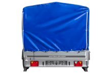 Laden Sie das Bild in den Galerie-Viewer, Zweiachsanhänger 264×150 UNITRAILER GARDEN 265/2 KIPP mit Rahmen H-1100 und blauer Plane-Neu
