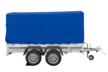 Laden Sie das Bild in den Galerie-Viewer, Zweiachsanhänger 264×150 UNITRAILER GARDEN 265/2 KIPP mit Rahmen H-1100 und blauer Plane-Neu